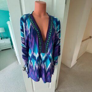 KENNETH COLE NY TURQUOISE BEADED TUNIC BEACH COVER UP SIZE XL NWT